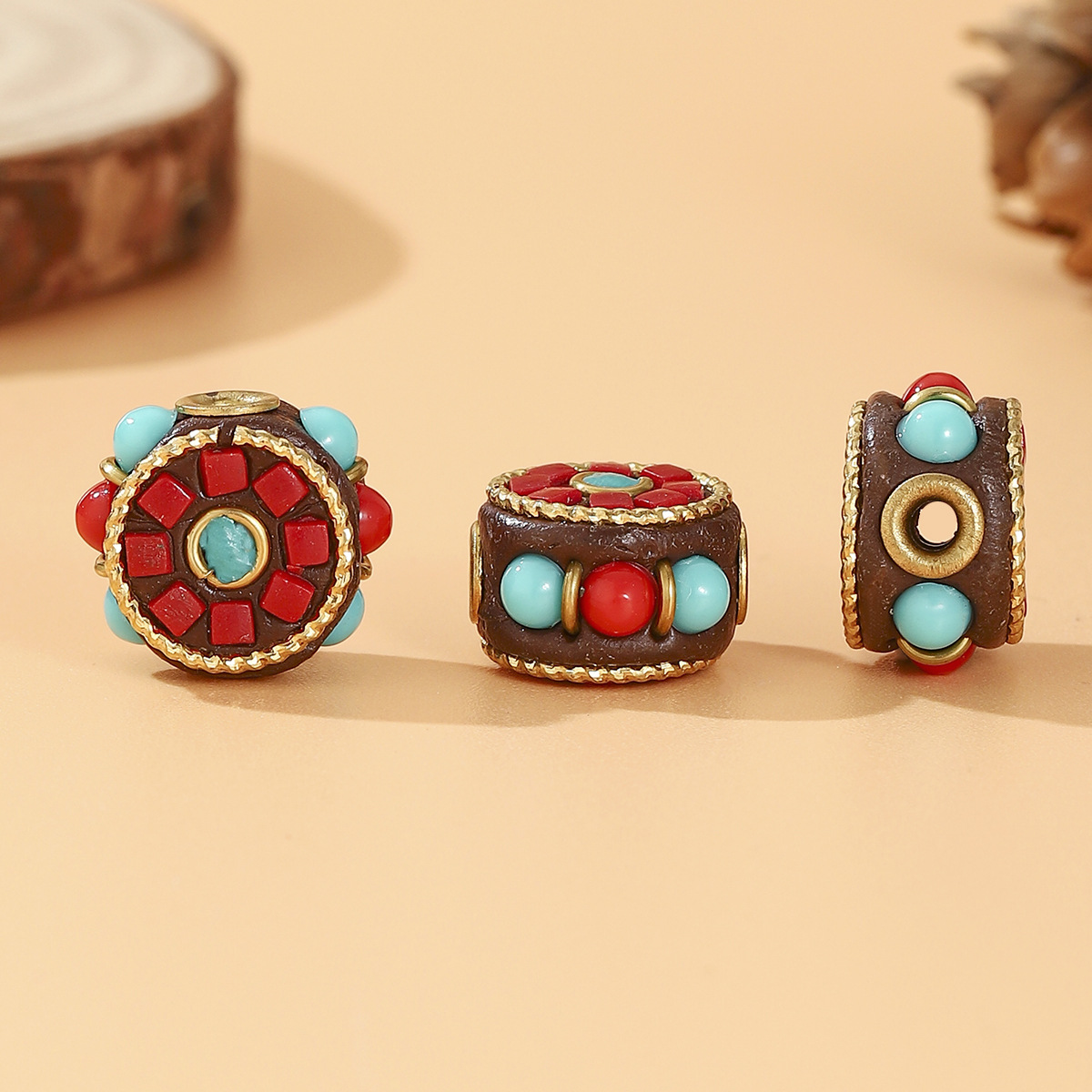Tibetan-style Nepalese beads, loose beads, copper beads, back cloud inlay, retro ethnic style DIY jewelry accessories, spacer beads, bucket beads pic 36