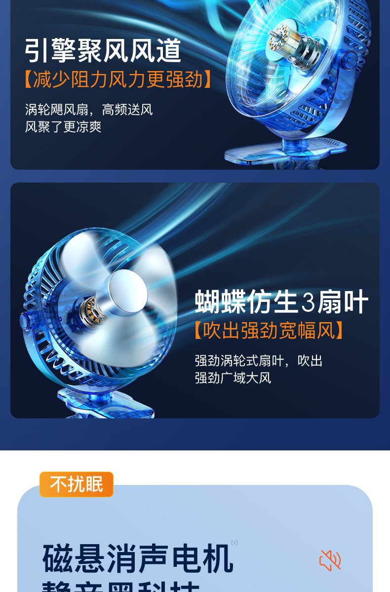 USB风扇大风力迷你便携式6寸超静音无刷桌面小电风扇 夹子式USB小风扇跨境批发风力强劲便携迷你风扇详情8