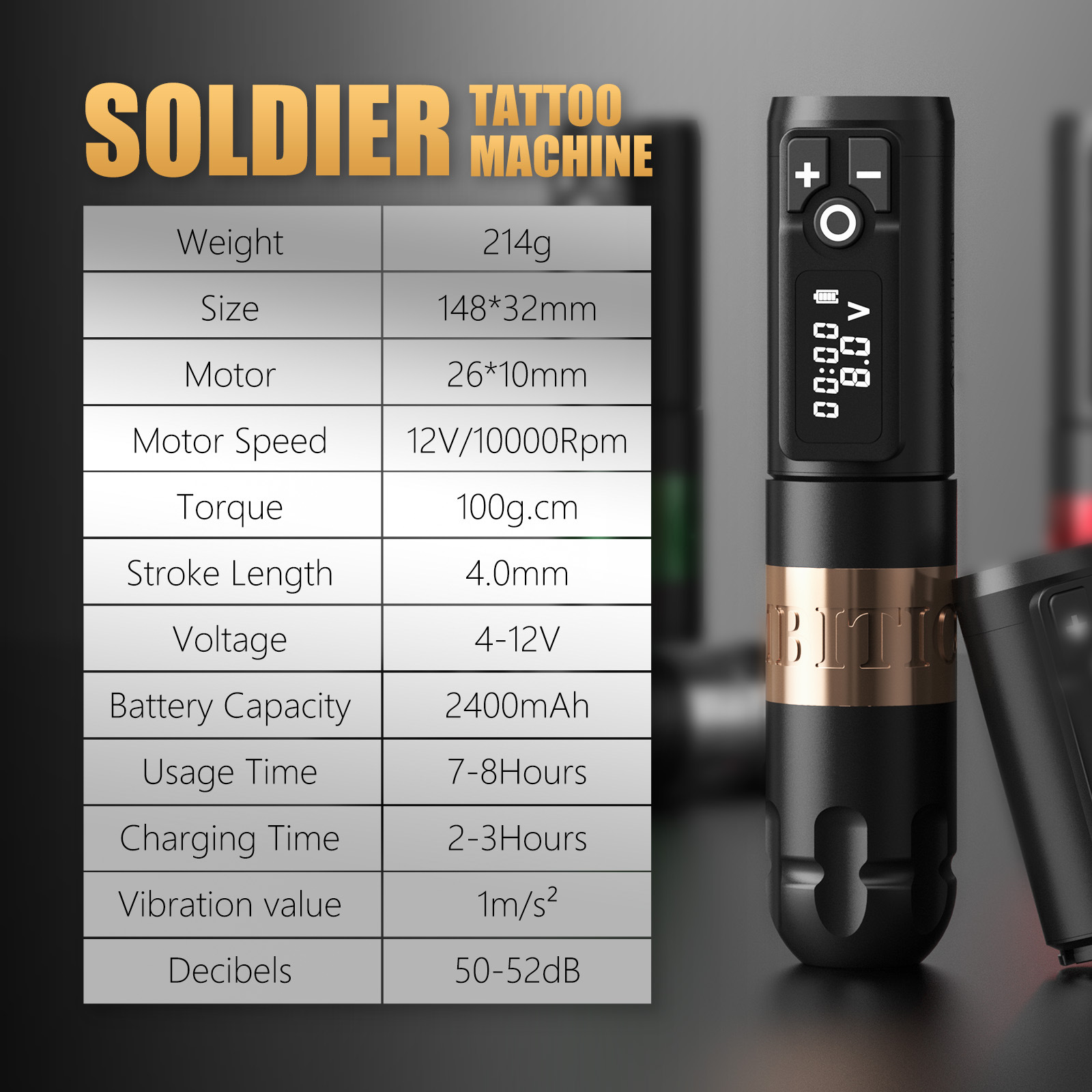 The shanilak Cross-border Rotating wireless Tattoo Pen complete set is suitable for beginners and professional artists pic 4