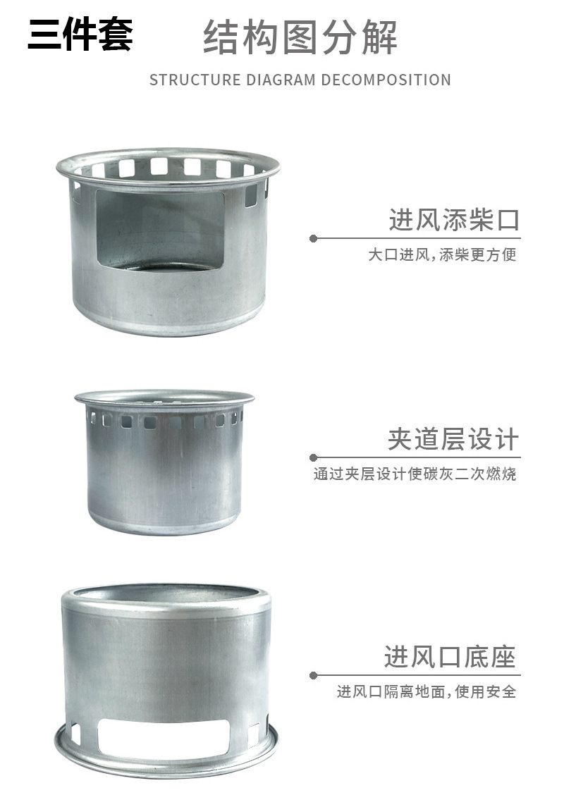 便携式不锈钢折叠柴火炉多功能露营户外防风木柴碳炉酒精炉具详情16