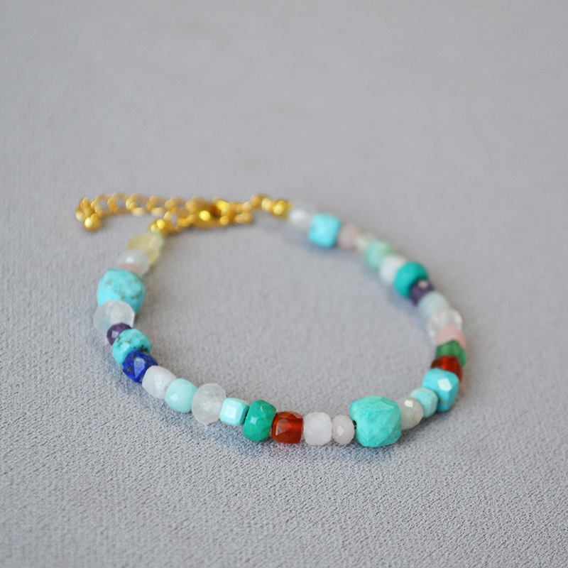 法式小众设计文艺复古时尚简约彩色真石串珠叠带个性气质细手链女详情8