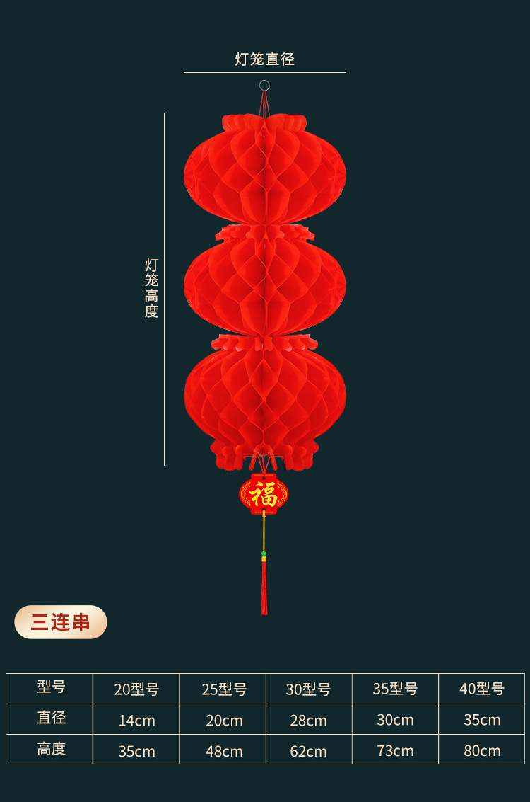 加厚塑纸灯笼结婚喜庆小红灯笼连串蜂窝灯笼折叠装饰新年灯笼详情11