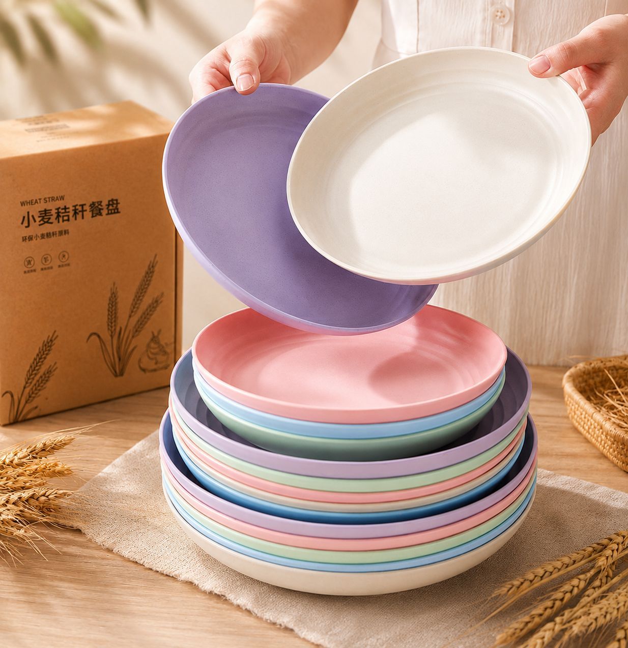 小麦秸秆跨境餐盘耐摔牛排盘高颜值零食盘批发食堂盘详情17