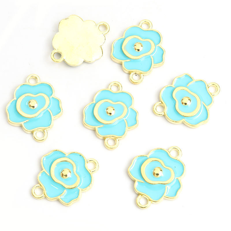 双吊玫瑰花朵滴油挂件 双孔花卉DIY饰品配件连接吊坠手链项链配饰详情10