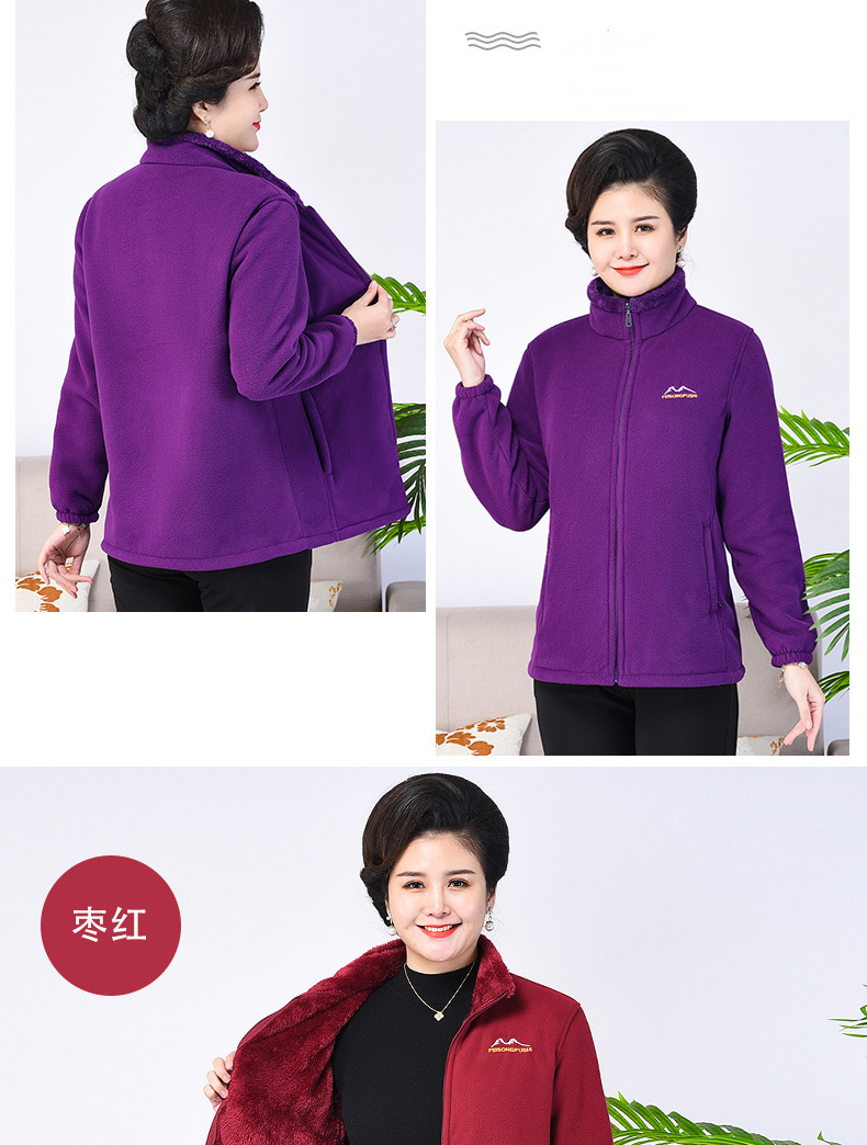 中老年女装秋冬加厚摇粒绒开衫卫衣上衣外套休闲大码抓绒衣妈妈装详情16