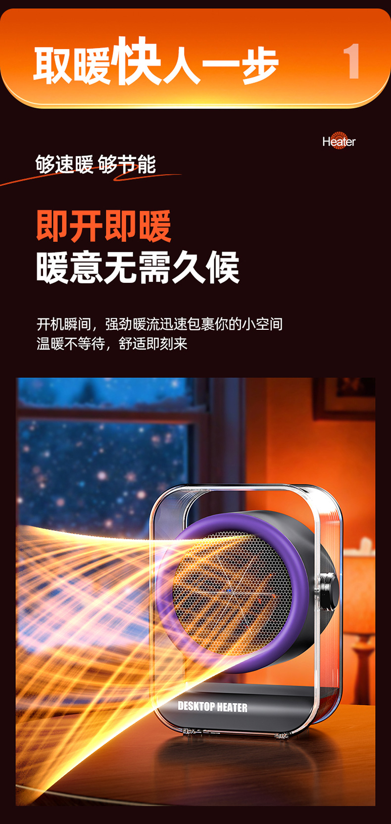 新品桌面取暖器快热办公室智能热风机便携式小型暖风机宿舍跨境详情9