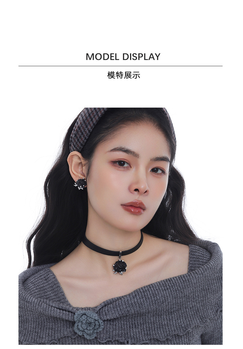 Wooden rose flower choker necklace for women, sweet and cool style, unique original design, niche personality necklace pic 6
