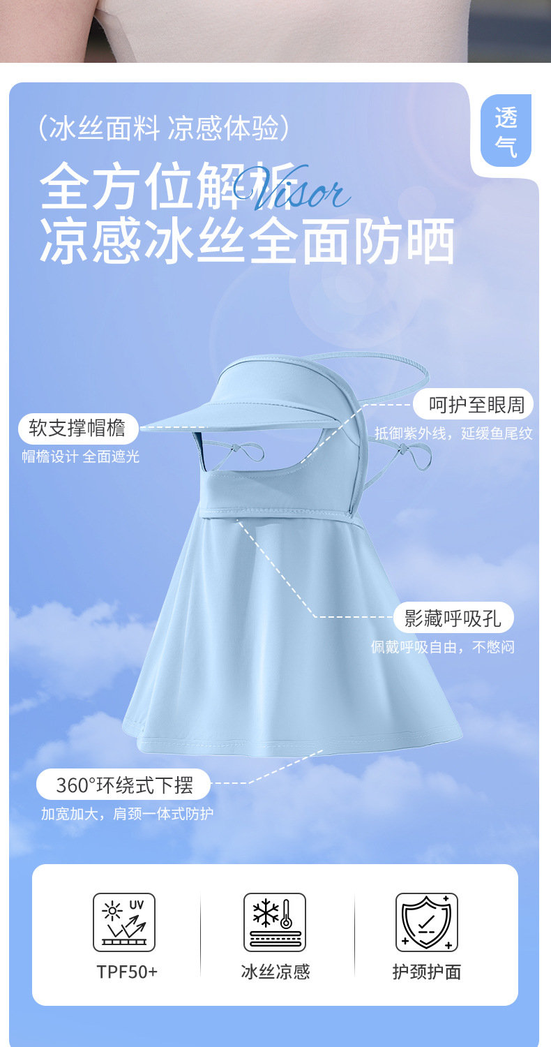 夏季帽檐防晒面罩女开车全脸防紫外线薄款透气冰丝防护遮阳脸基尼详情2
