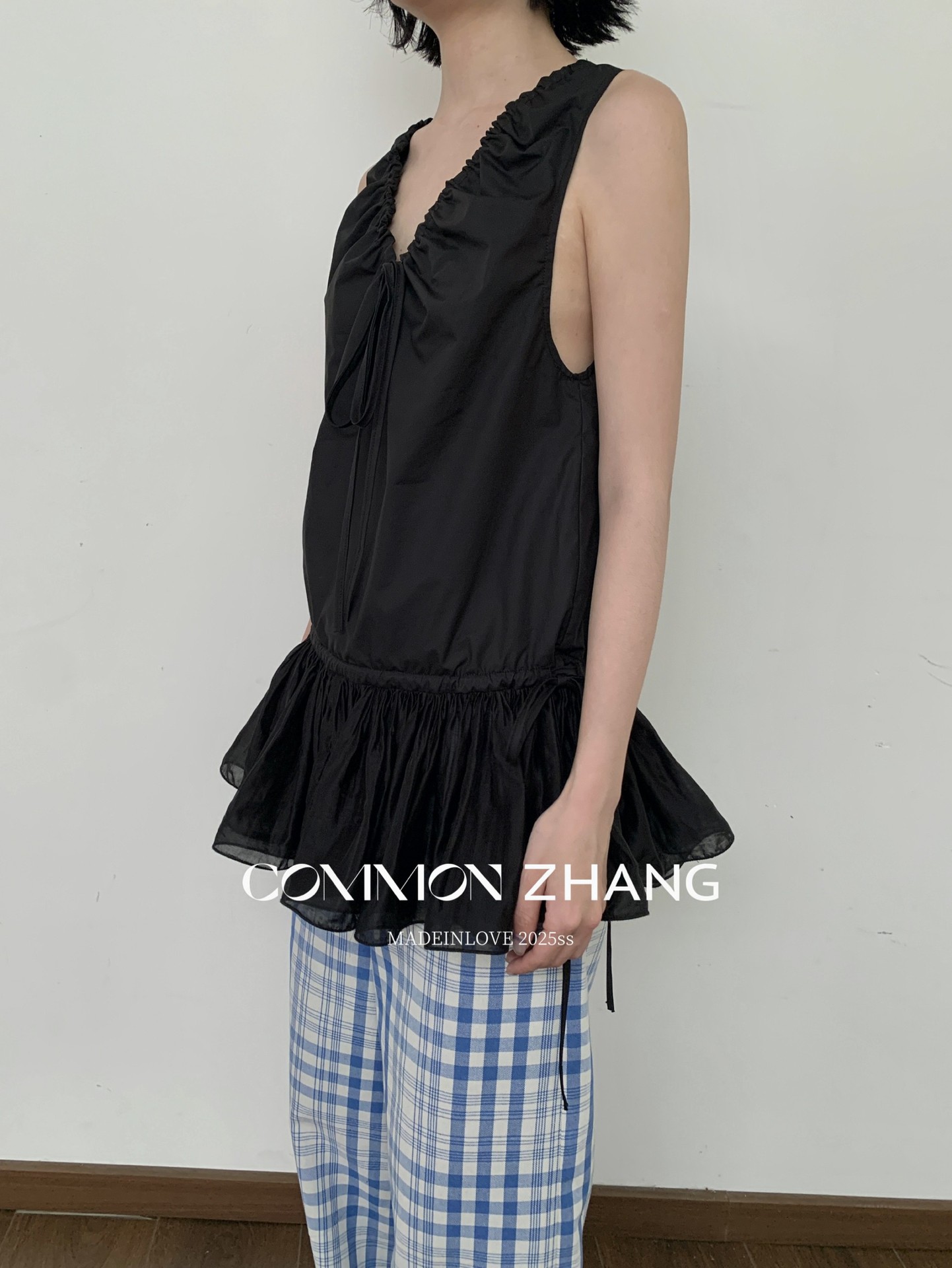 CZ ZHANG Summer French mint Manbo V-neck lace-up Youthful A-line puffed vest dress for women, B23782 pic 36