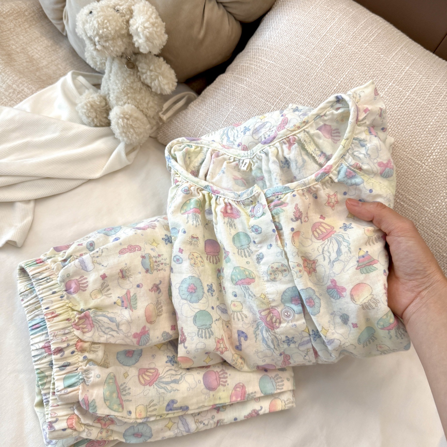 Class A all-cotton double-layer yarn round-neck pajamas, short sleeves, long sleeves, shorts, long pants, postpartum home wear set, cartoon breathable pic 3