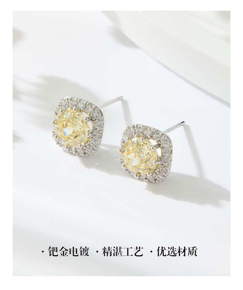 Heavy industry square micro-inlaid rose-cut ear studs, refreshing ice blue s925 silver needle, light luxury and high-end feel, bestseller and versatile earrings pic 13