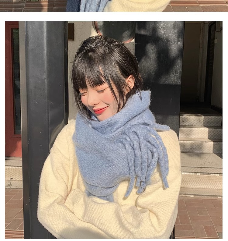 韩版纯色针织毛线围巾女秋冬季保暖ins学生软妹情侣款百搭围脖男详情5