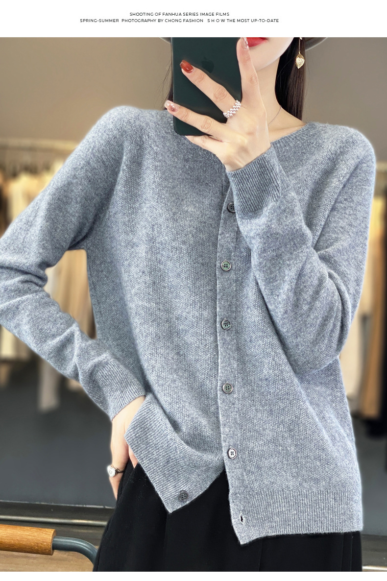 羊毛混纺2025春季新女装圆领短款一线 成衣针织开衫保暖外套上衣5详情14