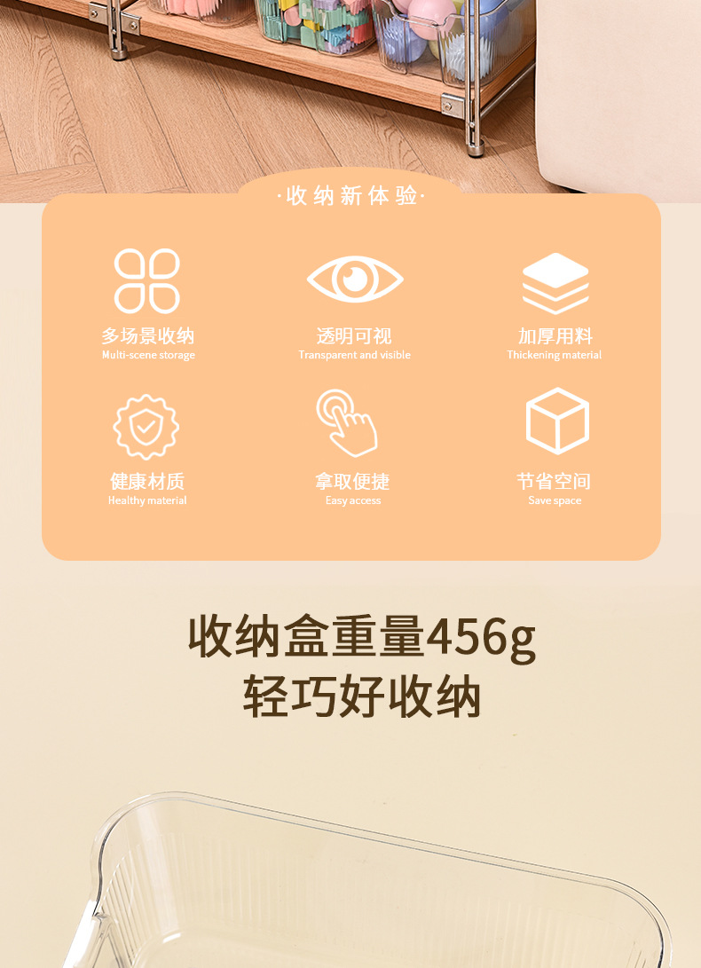 新款透明塑料收纳盒家用客厅零食饮料储物盒桌面大容量杂物置物架详情2