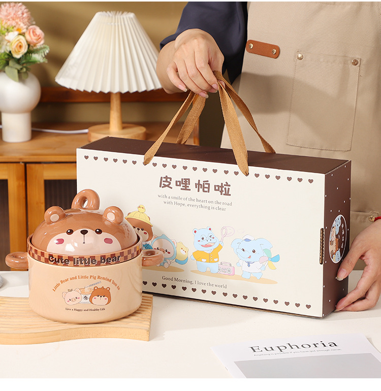 Practical cartoon bowl three-piece set for company opening event, engraved LOGO, creative souvenir, annual meeting, team-building pic 13