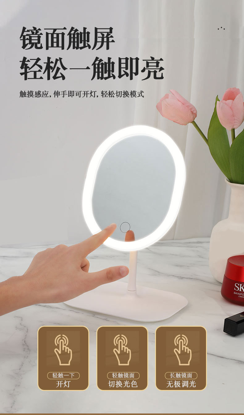 LED椭圆镜led化妆镜网红美妆梳妆镜充电带灯桌面智能补光镜礼品详情4