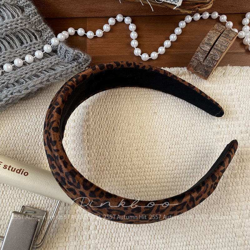 New Korean-style simple and elegant leopard print wide band headband, retro high head top check pattern for girls, autumn atmosphere hair accessory, wide band fashion for autumn and winter, leopard print check pattern multi-color series, retro and personalized headwear for girls pic 8