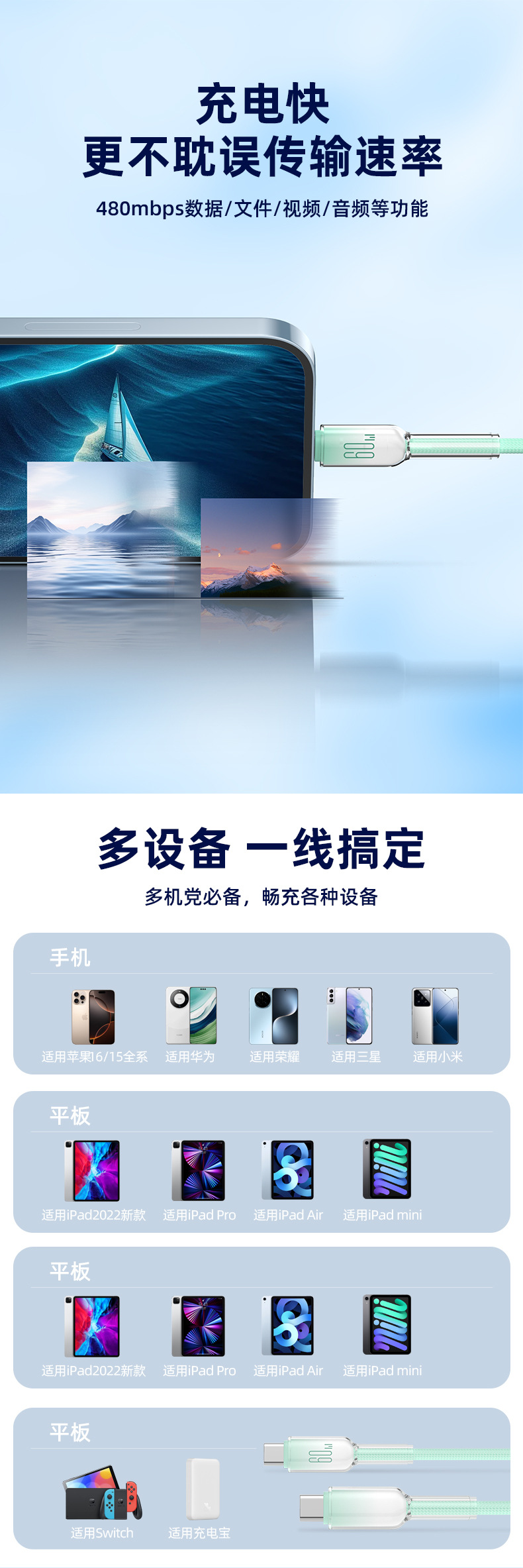 TypeC冰晶手机快充数据线60W 适用苹果iphone16三星华为小米PD30W详情3