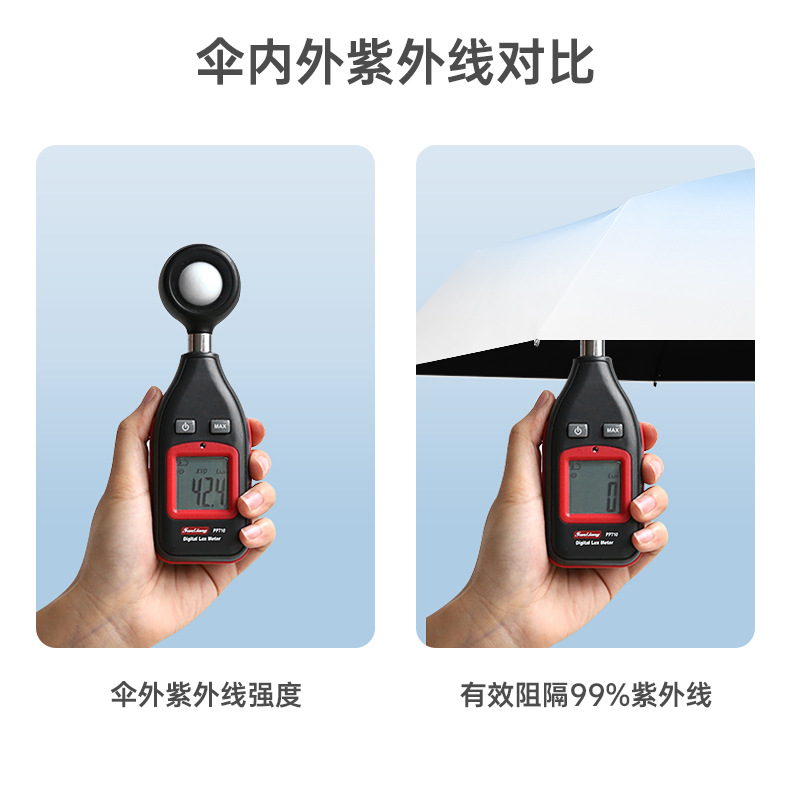 新款五折六骨手开黑胶面料遮阳伞伸缩手柄渐变色晴雨两用一件代发详情15