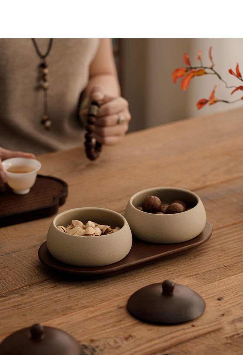 复古风实木果盘家用高颜值客厅茶室接待点心小吃盘粗陶碗中古风详情12