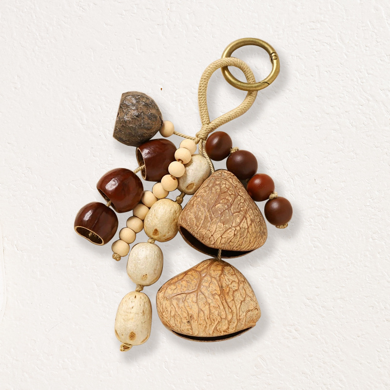 DIY hand-woven ethnic style pendant, featuring retro natural full-wish seeds, fruit shells, wind chimes, Bodhi seeds, keychains pic 10