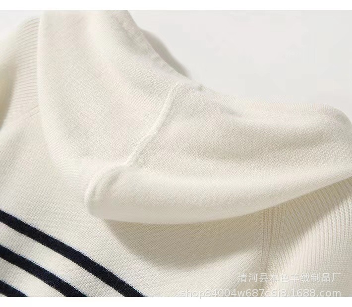 哥块团弟同款羊毛针织连帽毛衫女套头条纹宽松打底衫针织衫代发详情13