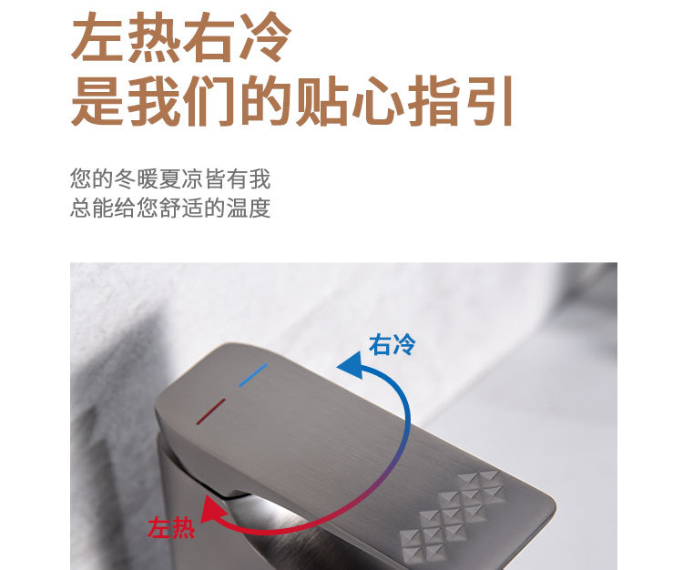 全铜面盆水龙头枪灰色卫生间洗手盆家用奶油风卫浴水龙头冷热轻奢详情7