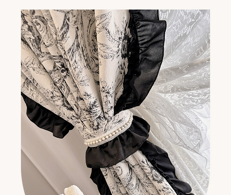 Finished product of French retro Chenille jacquard black and white American Rococo lace blackout bedroom and living room bay window pic 8
