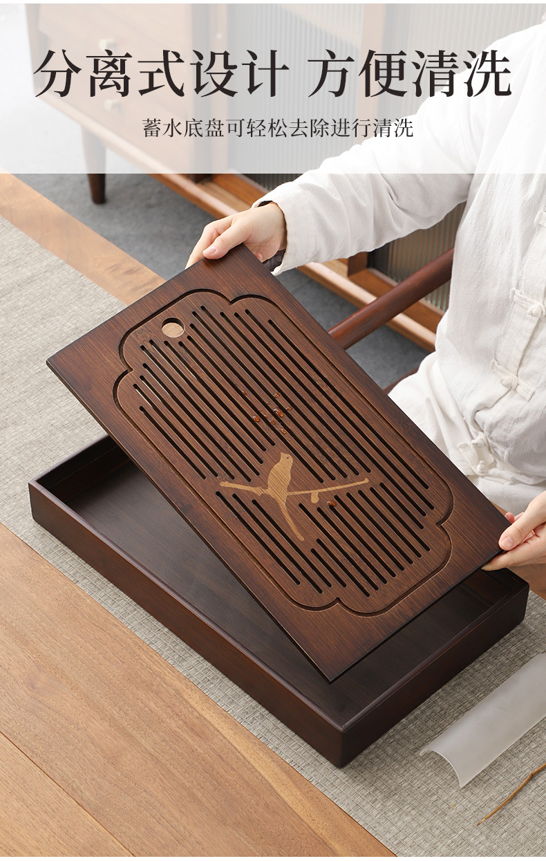 Wholesale of household small water storage trays, draining tea tables, simple rectangular bamboo tea sets, large and small sizes pic 4