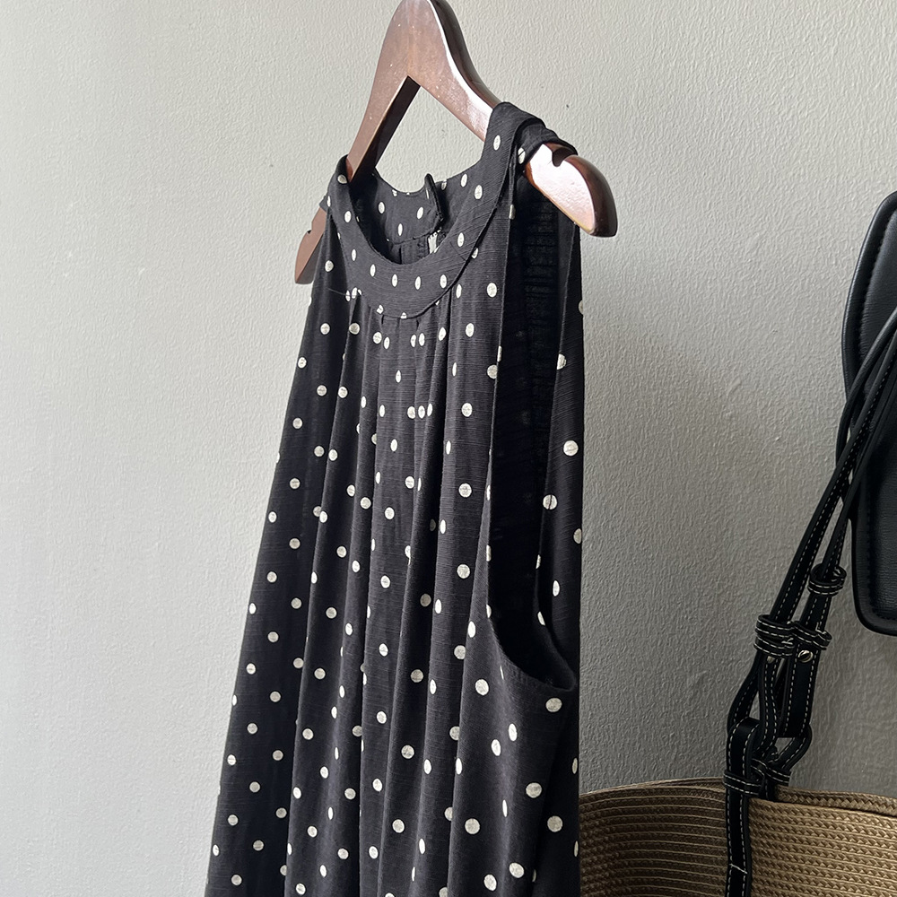 言双 波点无袖连衣裙2024夏季新款韩系圆领a字气质背心裙82016 pic 52