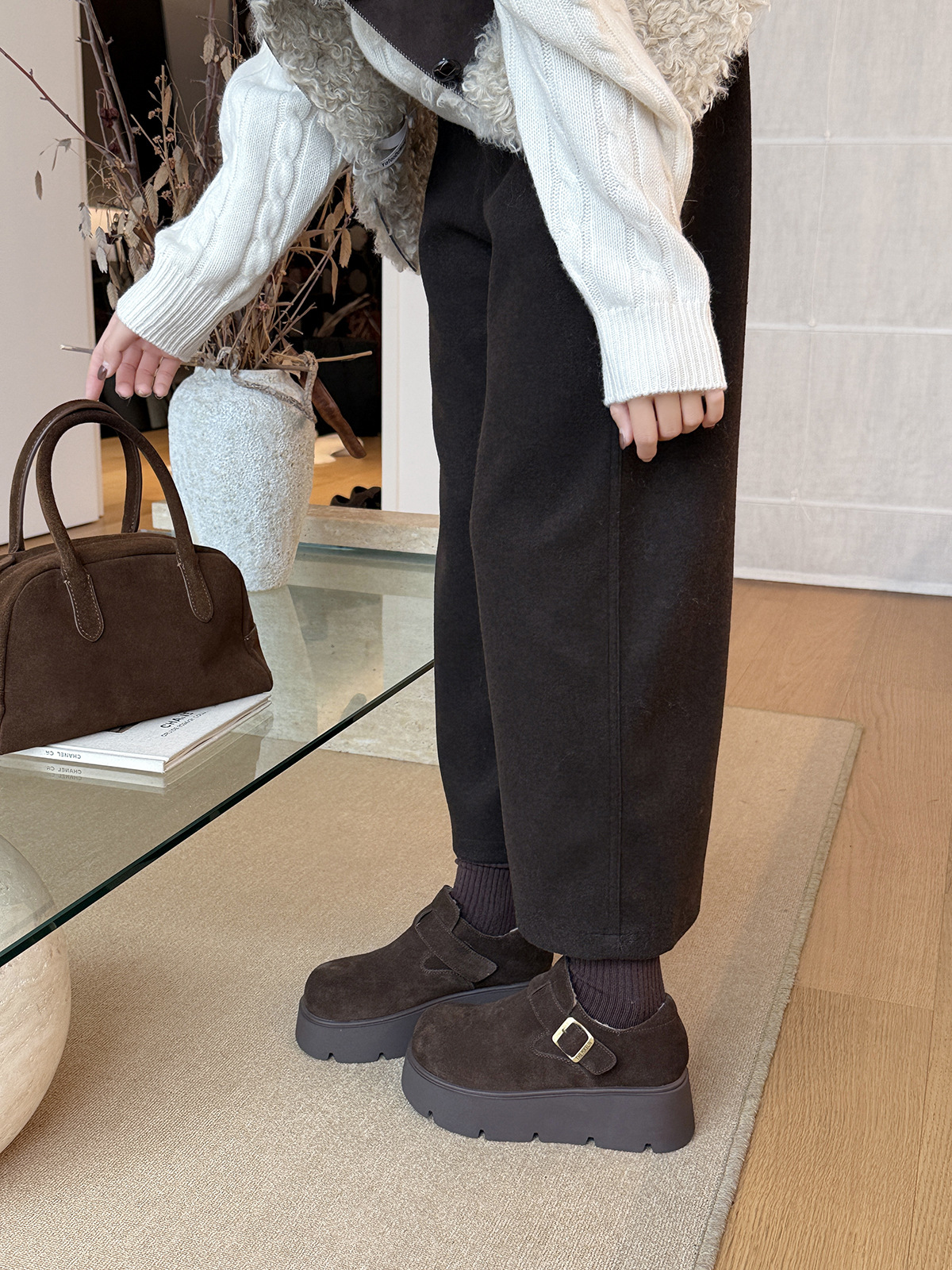 MARCO&JOYCE厚底增高勃肯鞋女冬季新款加绒松糕一脚蹬乐福鞋单鞋详情27