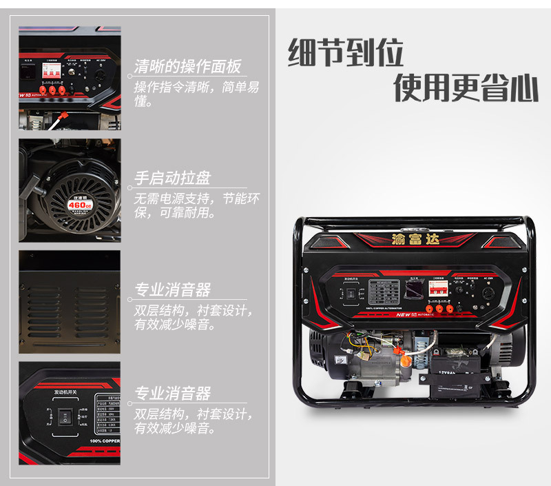 发电机组小型户外便携3KW5KW6KW8千瓦大功率家用发电机组220V详情6