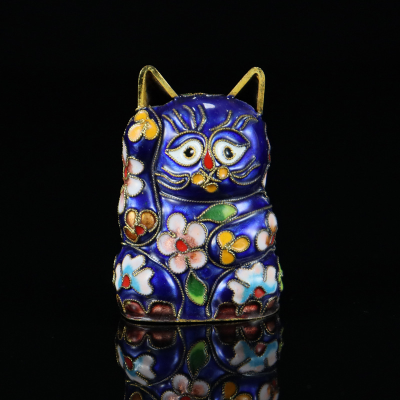 Beijing Cloisonne vintage cultural collectibles, small decorative items, copper body, cloisonne enamel filigree, silver blue small money cat pic 6