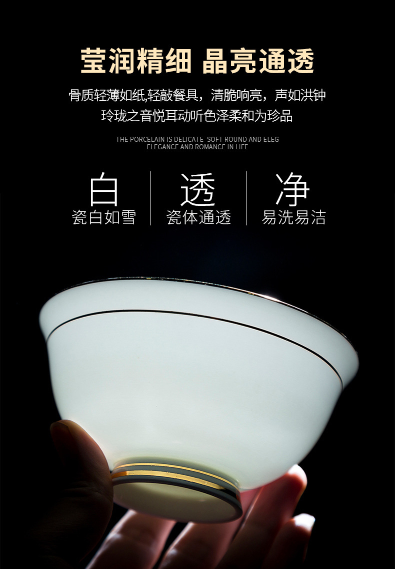 景德镇陶瓷碗家用防烫高脚碗米饭碗面碗简约轻奢骨瓷碗套装礼品详情4
