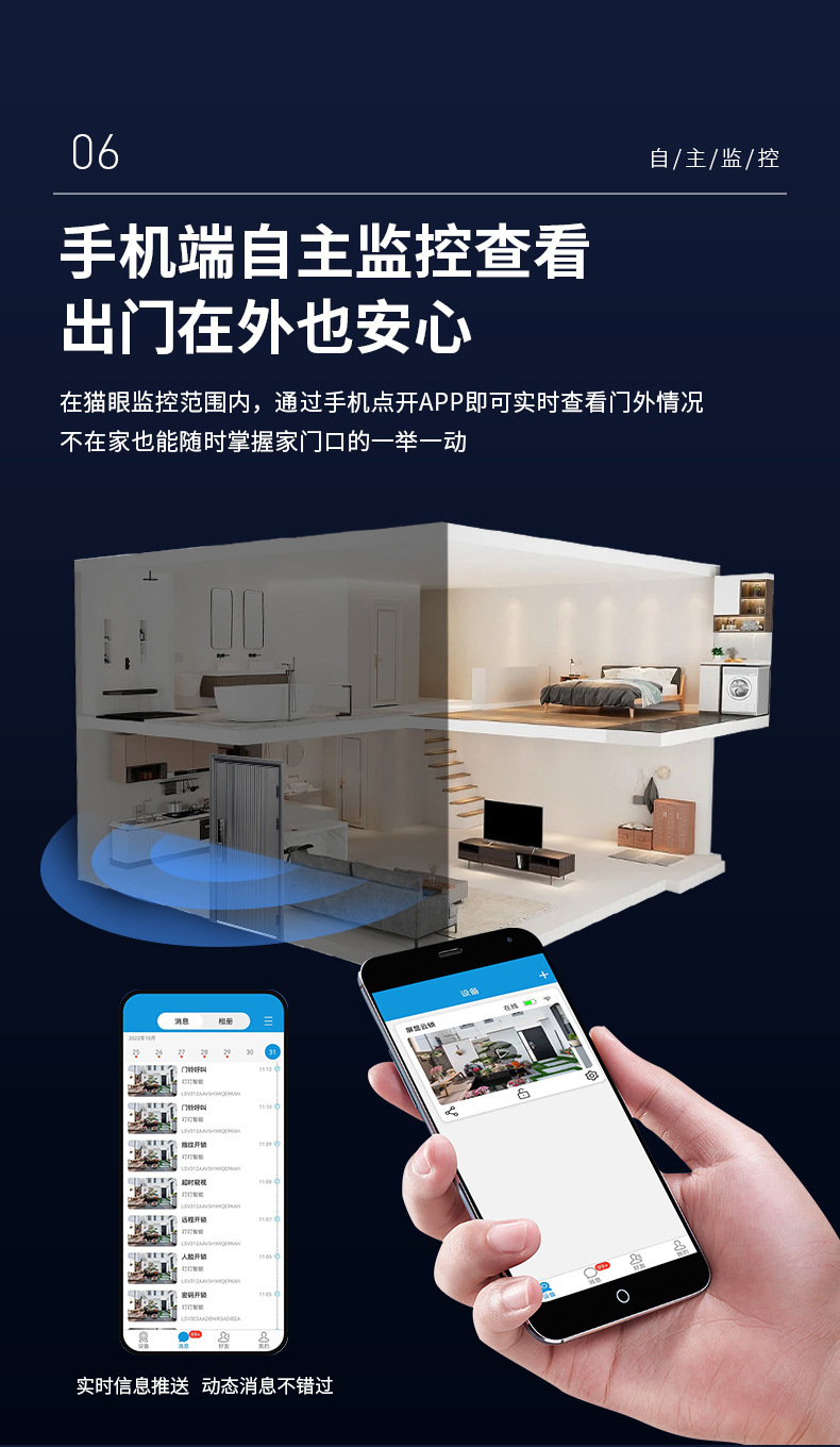 Fully automatic fingerprint lock, household security door, facial recognition smart door lock, graffiti door lock, visual cat eye, electronic password pic 10