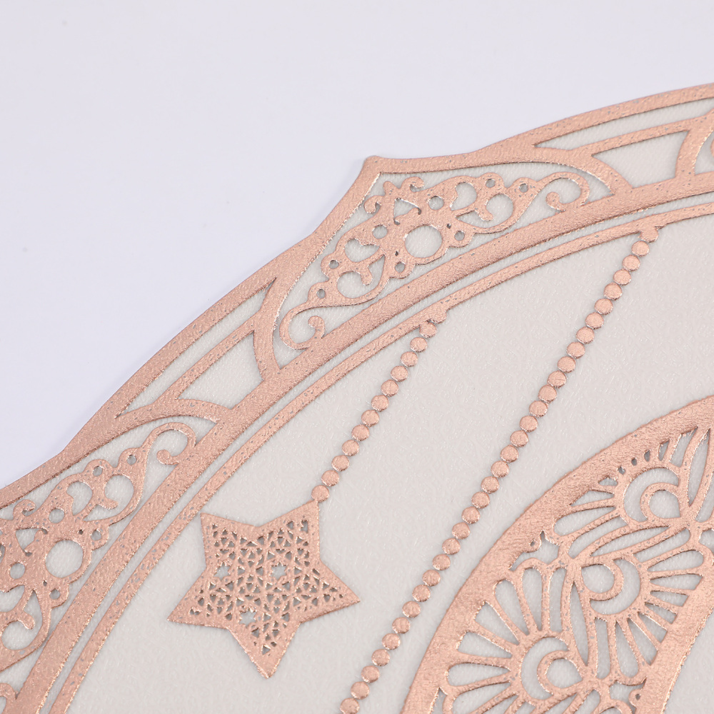 Cross-border round placemats, fashionable and simple PVC table MATS, gold and silver embossed tabletop, waterproof and anti-slip, star and moon festival Western placemats wholesale pic 6