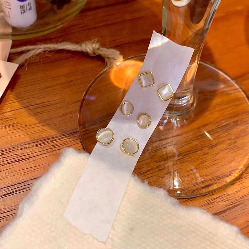 银针养耳洞猫眼石耳钉六件套睡觉免摘耳骨钉设计感小众耳饰配饰女详情22