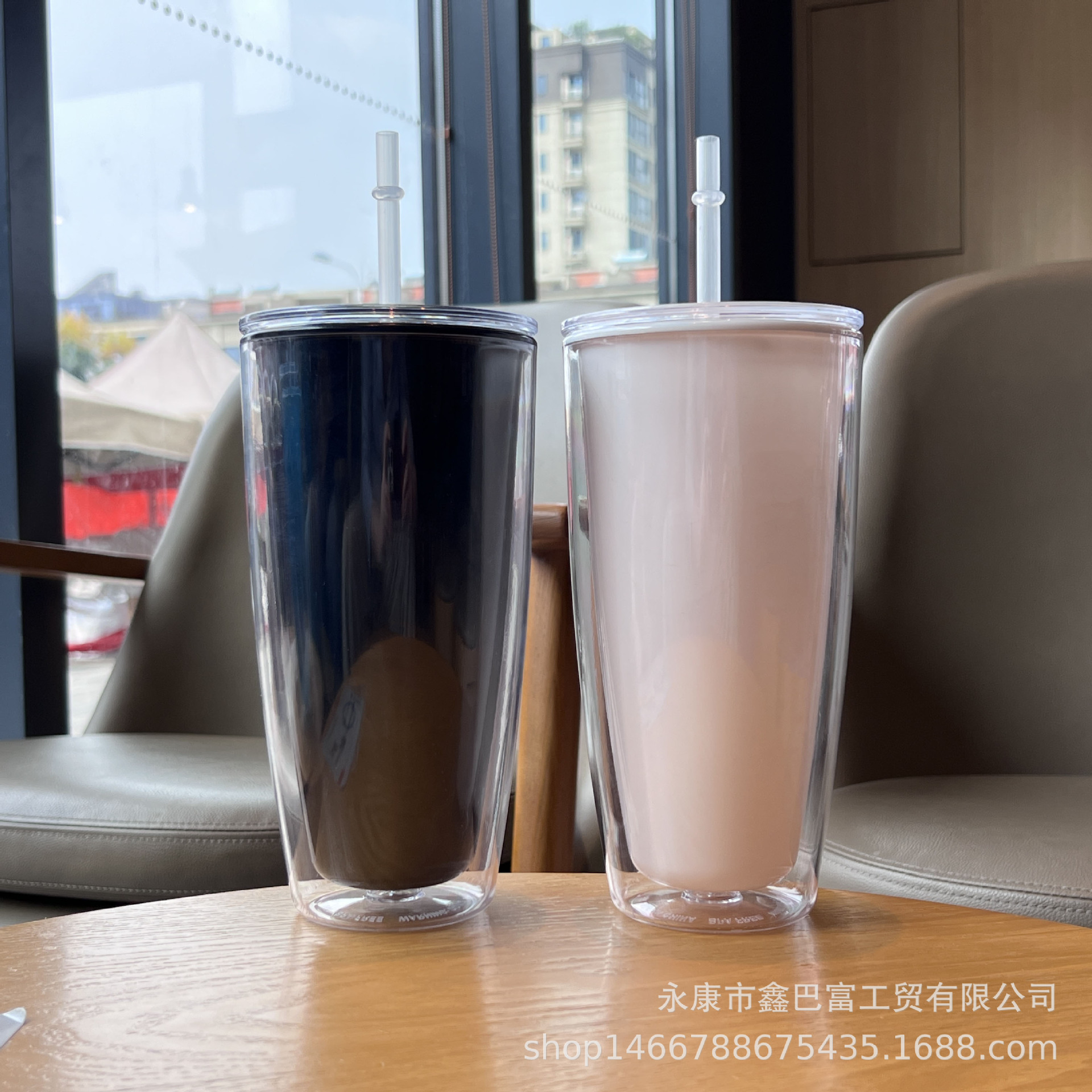 跨境新款网红高颜值水杯批发双层塑料杯便携情侣吸管杯创意女王杯详情8