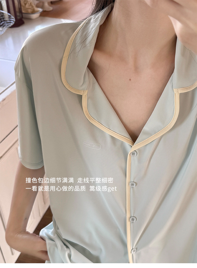 A two-piece set of casual wear for women in the original color ice leather, a summer pajama set with a cool and contrasting color, featuring new short-sleeved shirts and shorts pic 31