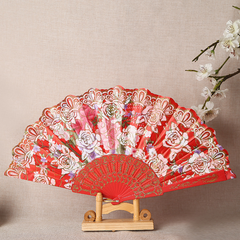 绸布中国风折扇金粉印花彩杆烫金折叠扇女士旗袍舞蹈扇外贸古风扇详情9