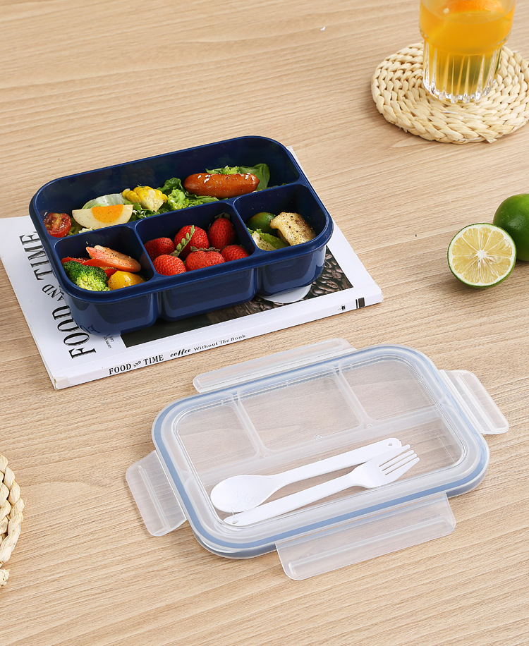 简约PP四格午餐盒亚马逊饭盒套装分格可微波炉加热密封沙拉便当盒详情18