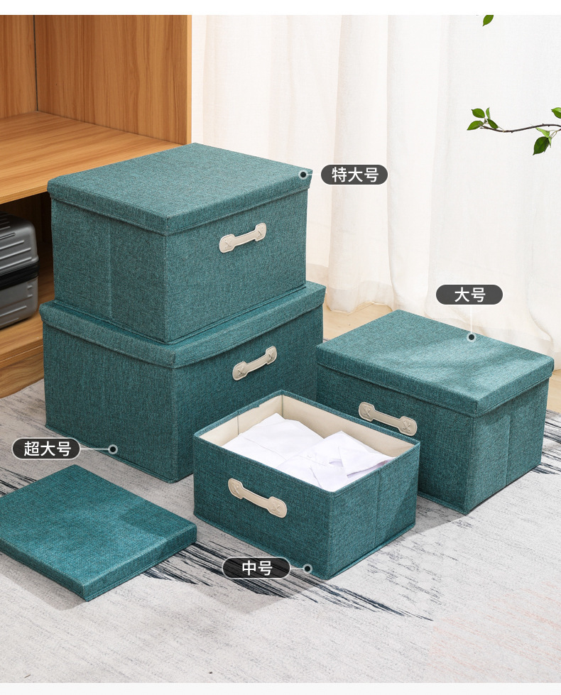 New cotton and linen storage box, foldable wardrobe storage box, drawer-type covered organization box, clothes and toy storage box pic 6