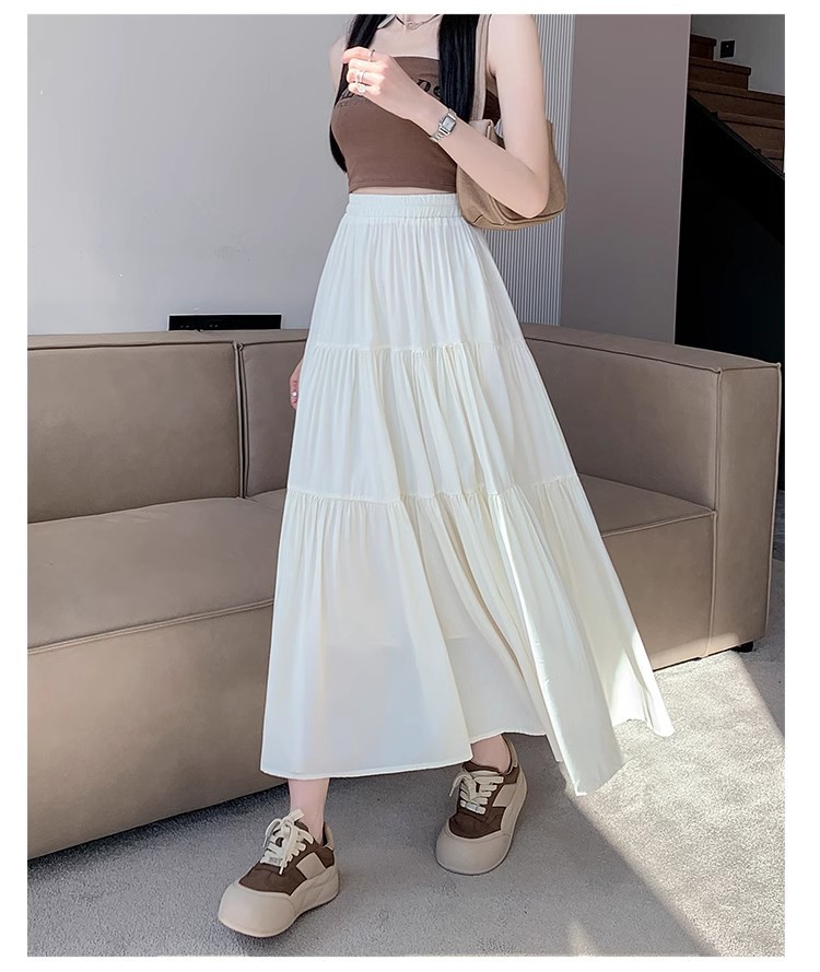 蛋糕裙半身裙女2024新款夏气质高腰显瘦梨形身材a字大摆白色长裙详情9