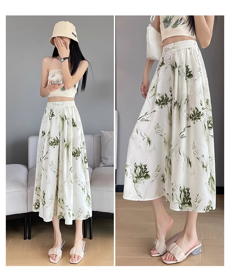 国潮水墨画印花冰丝阔腿七分裤子女夏季薄款2024新款高腰宽松垂感裤裙详情26