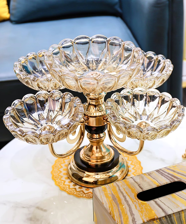 欧式水晶玻璃多层网红水果盘现代家用客厅茶几创意轻奢零食糖果盘详情7