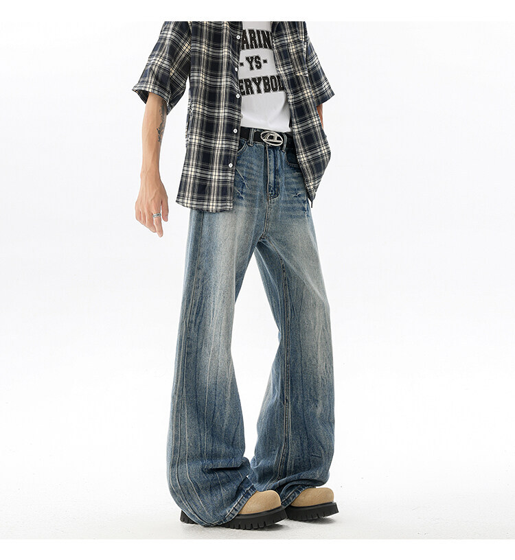 190高个子加长牛仔裤cleanfit闪电裂纹男款潮牌设计感直筒微喇裤详情9