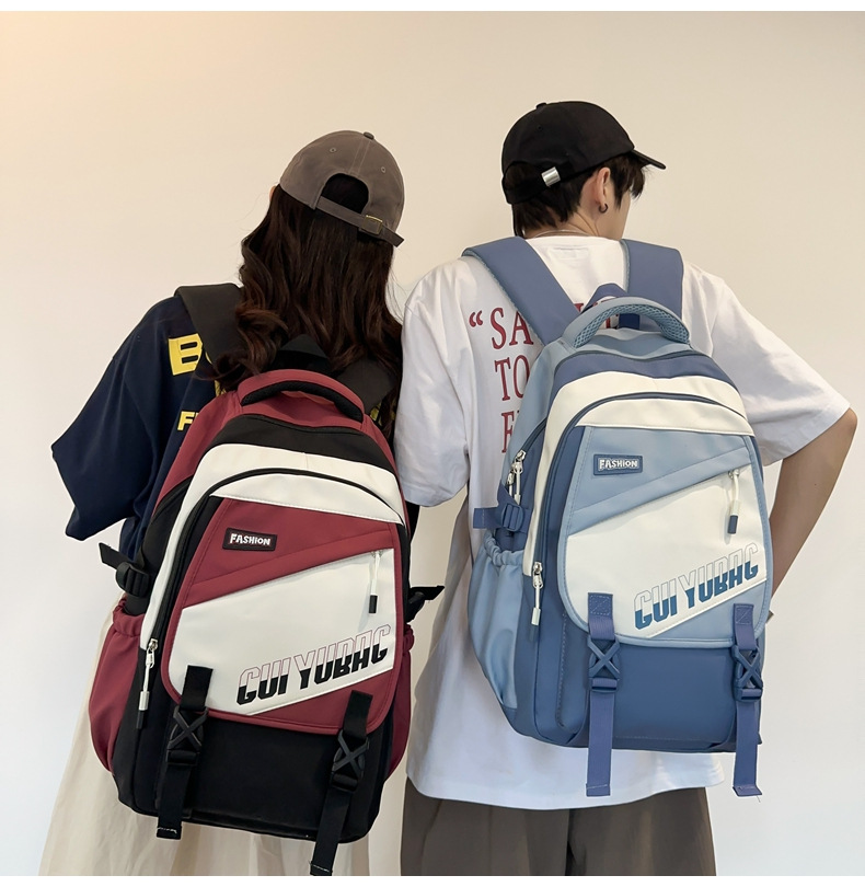 批发跨境双肩包韩版百搭书包撞色大学生高中大容量短途旅行背包详情44