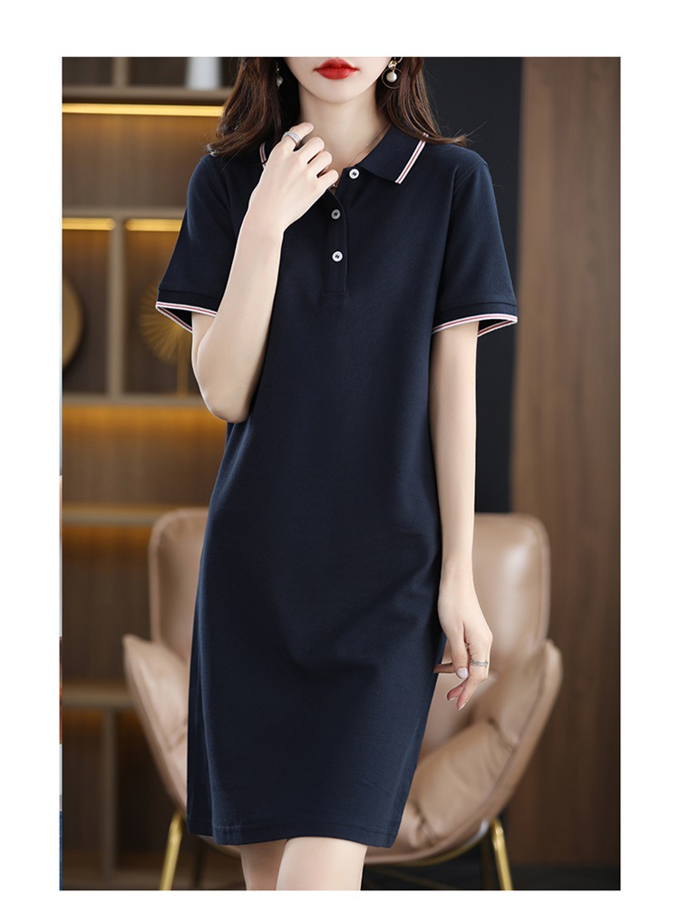 纯色polo翻领棉连衣裙收腰简约休闲中长裙初夏新款女装打底裙短袖详情22