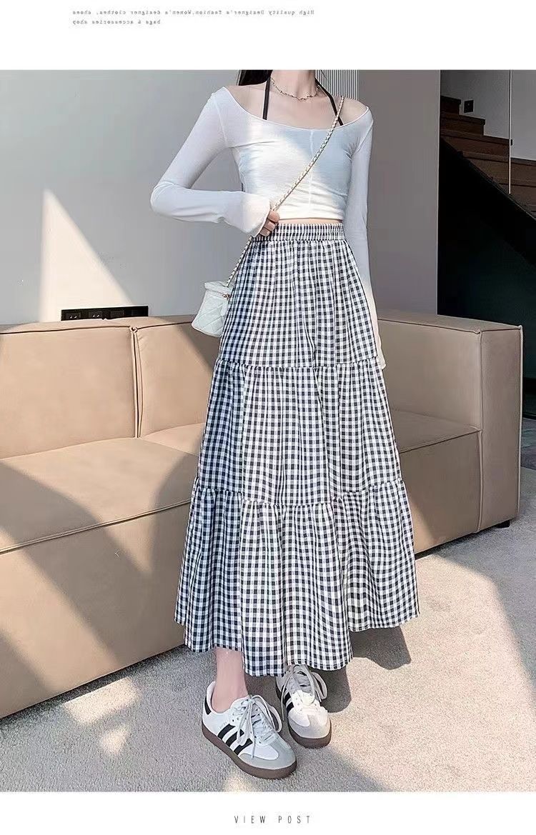 复古小格子半身裙女2025新款高腰a字长裙显瘦遮胯大摆伞裙蛋糕裙详情9