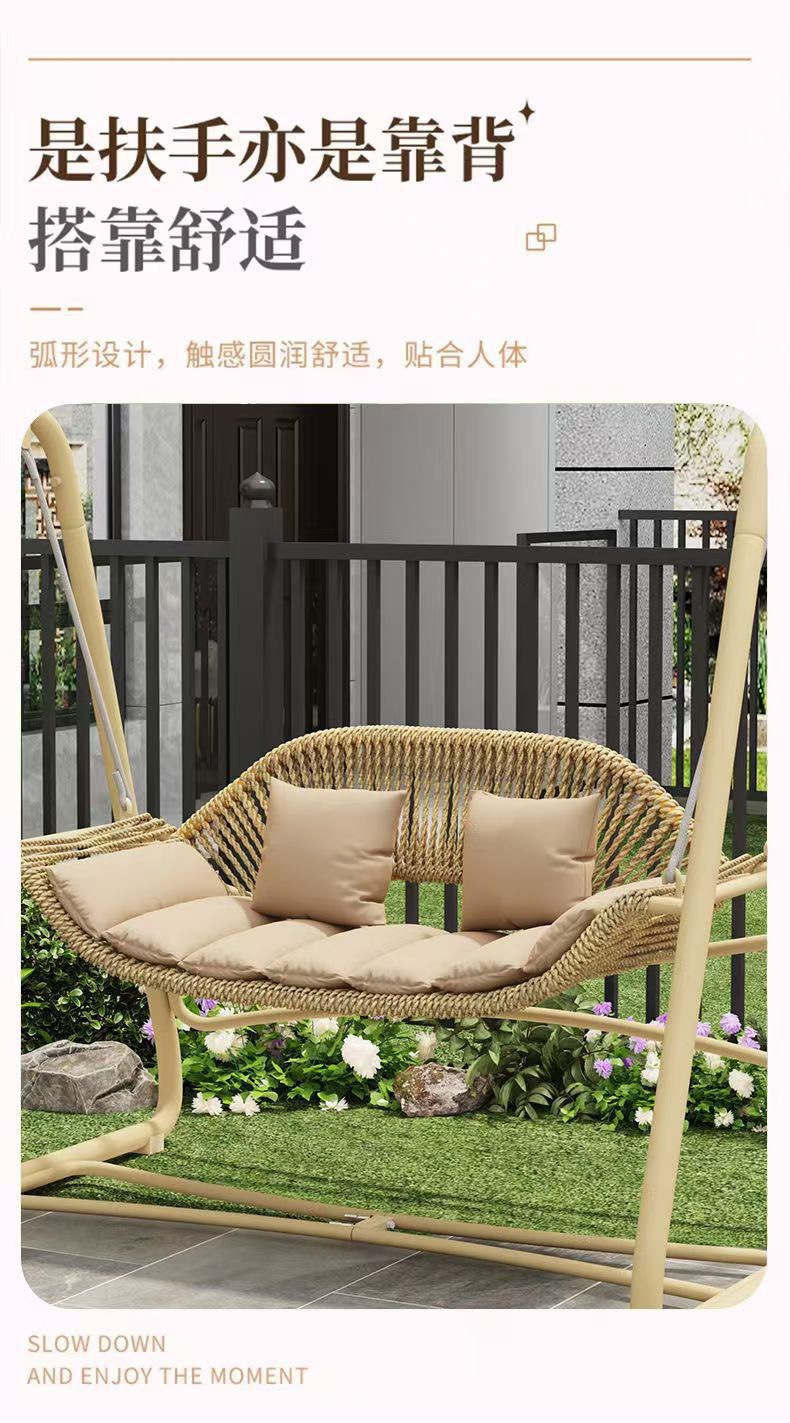 Outdoor swing, courtyard cradle, hanging chair, villa garden, balcony, terrace, leisure, lazy person, Internet celebrity, double rocking chair swing pic 17